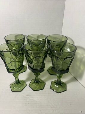 Set of 6 Green Goblet Wine Glasses